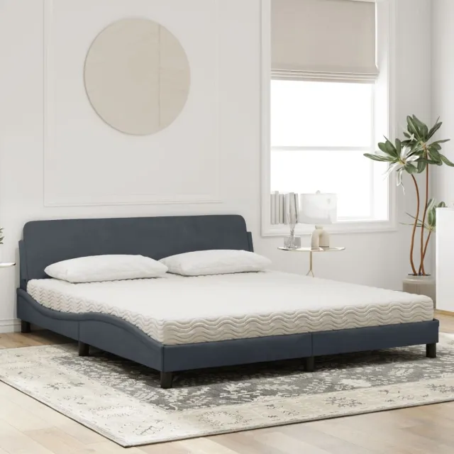 Lit avec matelas Dover gris foncé 180x200 cm velours