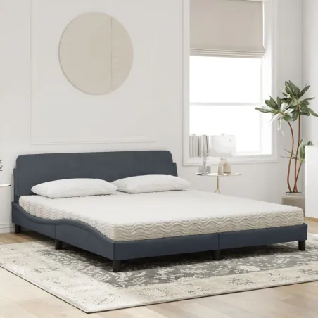 Lit avec matelas Dover gris foncé 180x200 cm velours