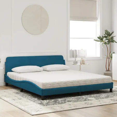 Lit avec matelas Dover bleu 180x200 cm velours