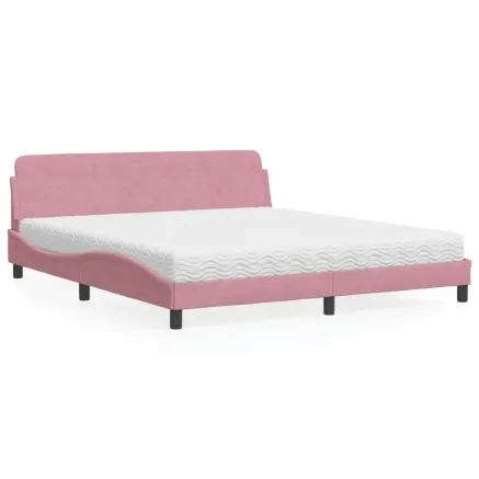 Lit avec matelas Dover rose 180x200 cm velours