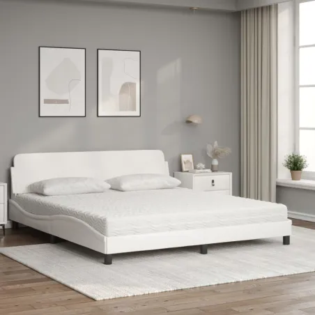 Lit avec matelas Dover blanc 180x200 cm similicuir