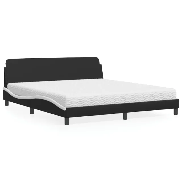 Lit avec matelas Dover noir et blanc 180x200 cm similicuir