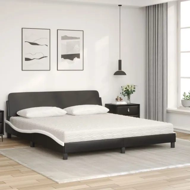 Lit avec matelas Dover noir et blanc 180x200 cm similicuir