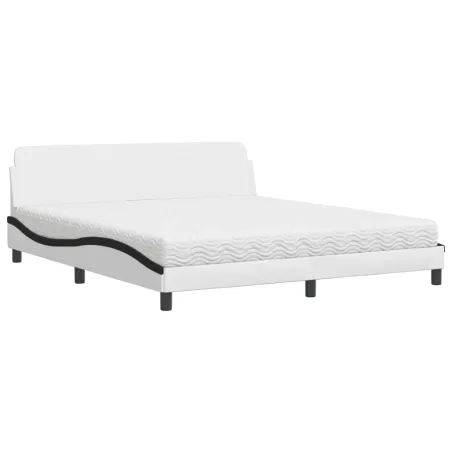 Lit avec matelas Dover blanc et noir 180x200 cm similicuir