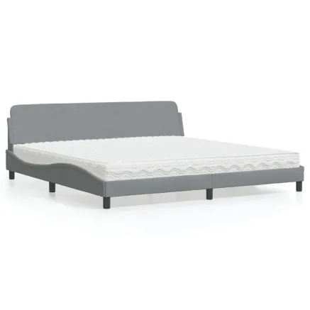 Lit avec matelas Dover gris clair 200x200 cm tissu