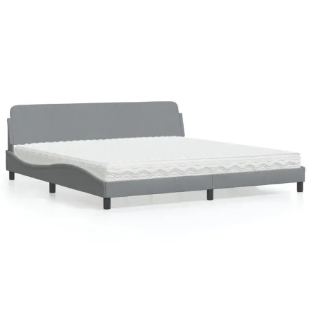 Lit avec matelas Dover gris clair 200x200 cm tissu