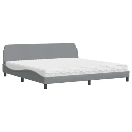 Lit avec matelas Dover gris clair 200x200 cm tissu