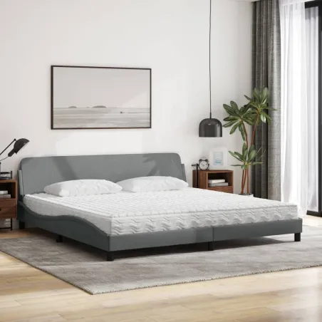 Lit avec matelas Dover gris clair 200x200 cm tissu