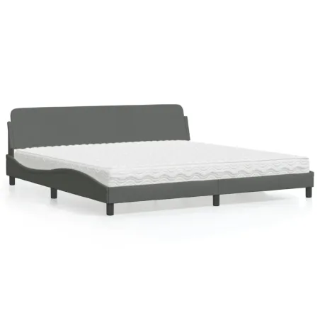 Lit avec matelas Dover gris foncé 200x200 cm tissu