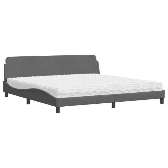 Lit avec matelas Dover gris foncé 200x200 cm tissu
