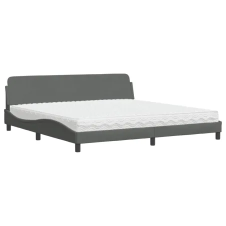 Lit avec matelas Dover gris foncé 200x200 cm tissu
