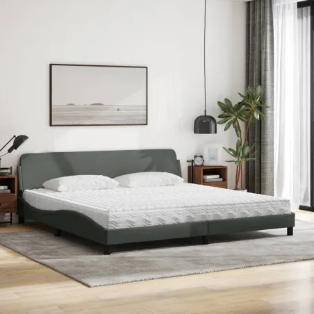Lit avec matelas Dover gris foncé 200x200 cm tissu