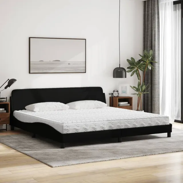 Lit avec matelas Dover noir 200x200 cm tissu