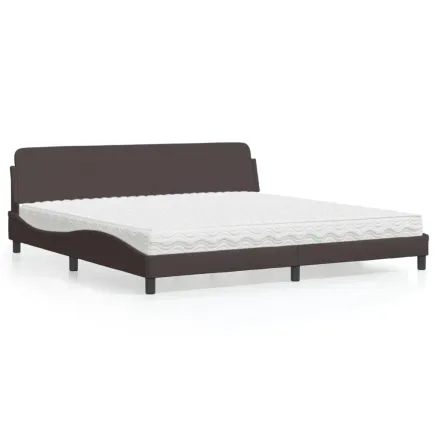 Lit avec matelas Dover marron foncé 200x200 cm tissu