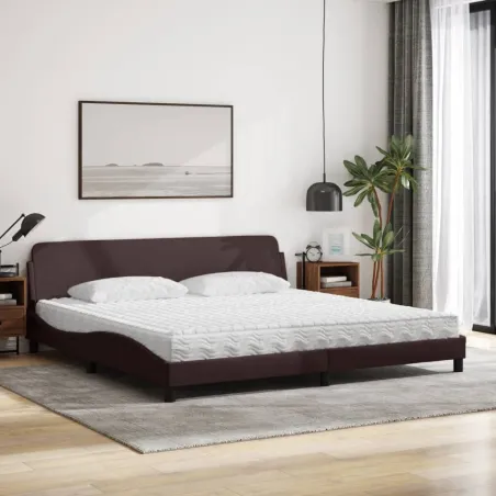 Lit avec matelas Dover marron foncé 200x200 cm tissu