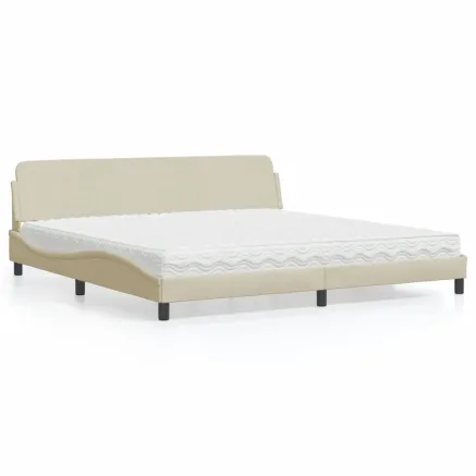 Lit avec matelas Dover crème 200x200 cm tissu