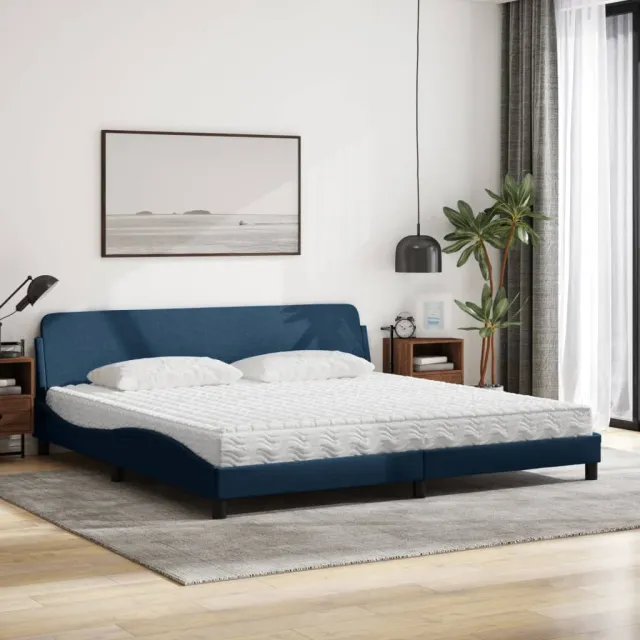 Lit avec matelas Dover bleu 200x200 cm tissu