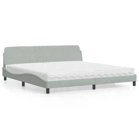 Lit avec matelas Dover gris clair 200x200 cm velours