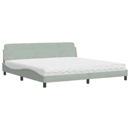Lit avec matelas Dover gris clair 200x200 cm velours 2