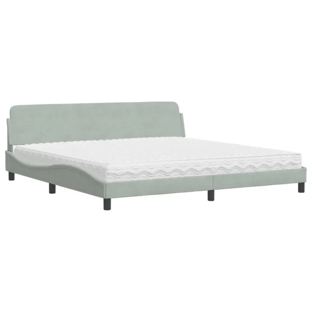 Lit avec matelas Dover gris clair 200x200 cm velours