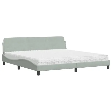 Lit avec matelas Dover gris clair 200x200 cm velours