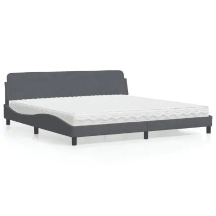 Lit avec matelas Dover gris foncé 200x200 cm velours
