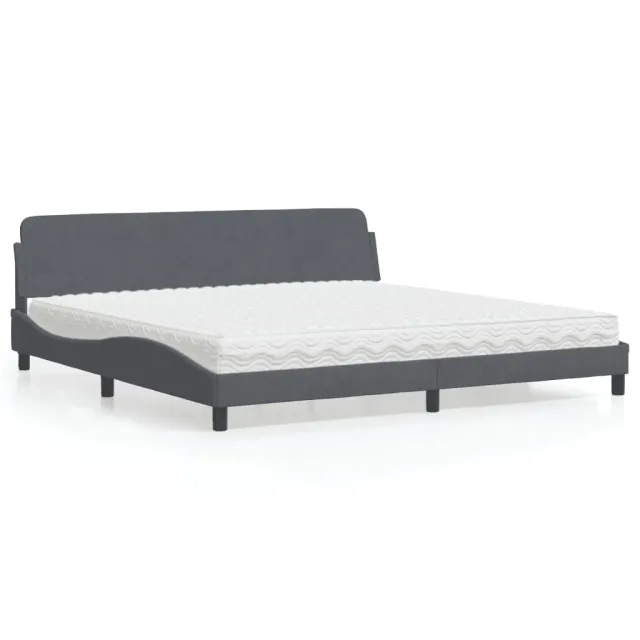 Lit avec matelas Dover gris foncé 200x200 cm velours