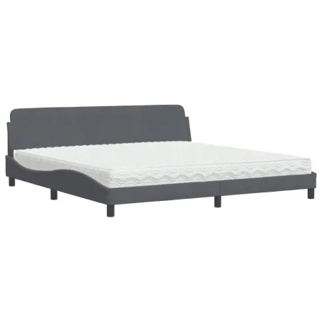 Lit avec matelas Dover gris foncé 200x200 cm velours