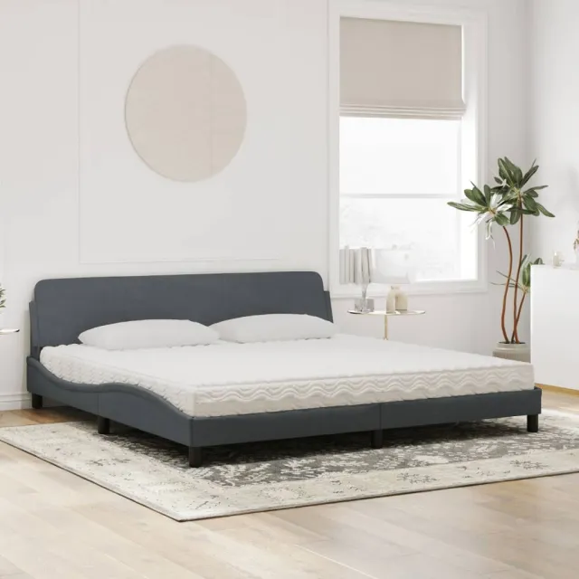 Lit avec matelas Dover gris foncé 200x200 cm velours