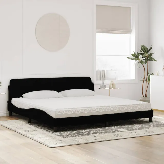 Lit avec matelas Dover noir 200x200 cm velours