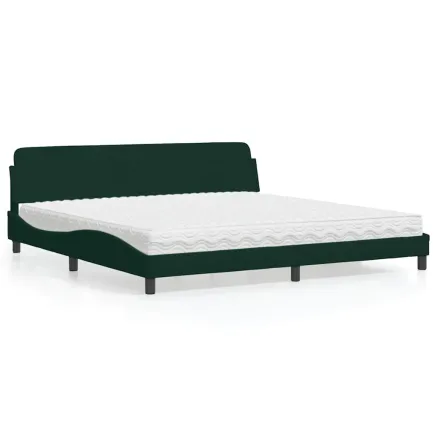 Lit avec matelas Dover vert foncé 200x200 cm velours