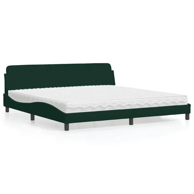 Lit avec matelas Dover vert foncé 200x200 cm velours
