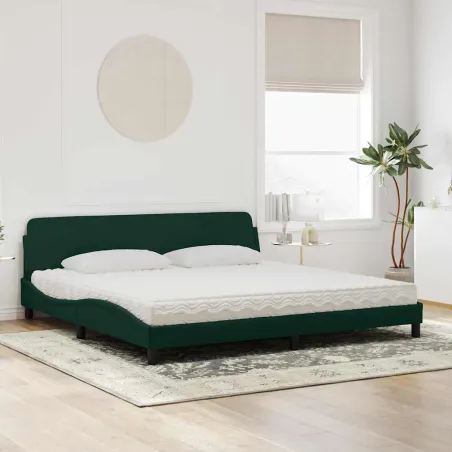 Lit avec matelas Dover vert foncé 200x200 cm velours