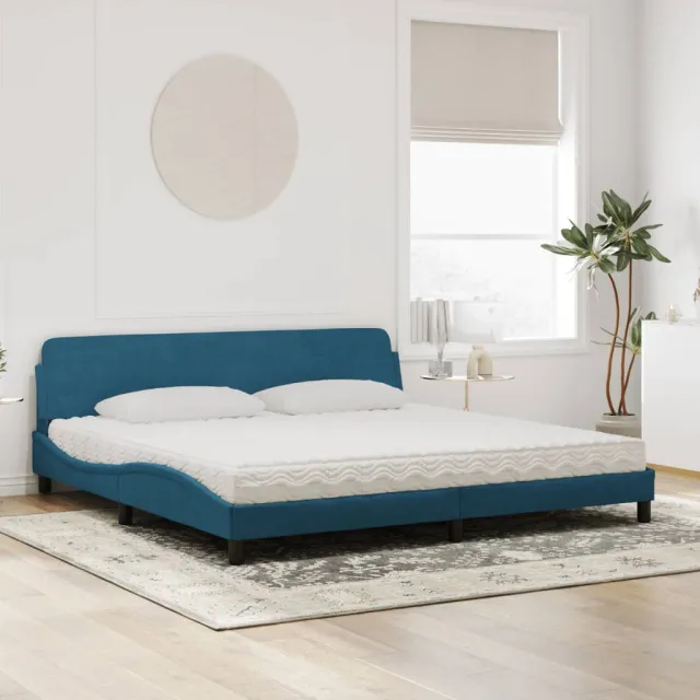 Lit avec matelas Dover bleu 200x200 cm velours