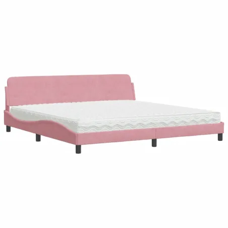 Lit avec matelas Dover rose 200x200 cm velours