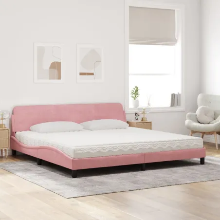 Lit avec matelas Dover rose 200x200 cm velours