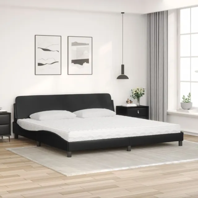 Lit avec matelas Dover noir 200x200 cm similicuir