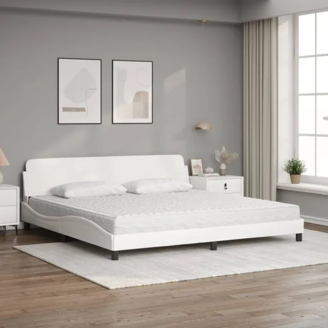 Lit avec matelas Dover blanc 200x200 cm similicuir