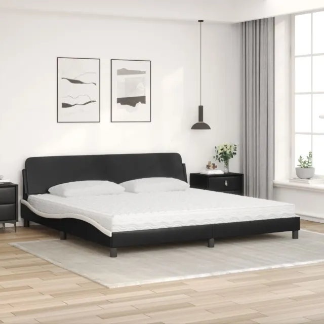 Lit avec matelas Dover noir et blanc 200x200 cm similicuir