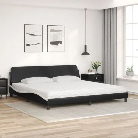 Lit avec matelas Dover noir et blanc 200x200 cm similicuir