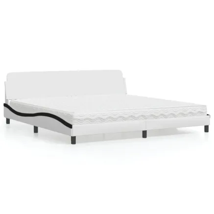Lit avec matelas Dover blanc et noir 200x200 cm similicuir