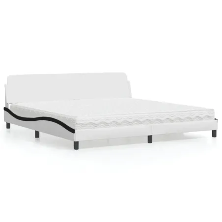 Lit avec matelas Dover blanc et noir 200x200 cm similicuir