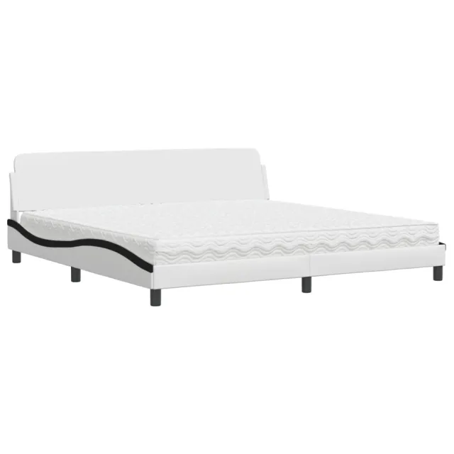 Lit avec matelas Dover blanc et noir 200x200 cm similicuir