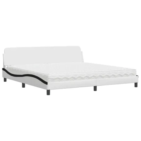 Lit avec matelas Dover blanc et noir 200x200 cm similicuir