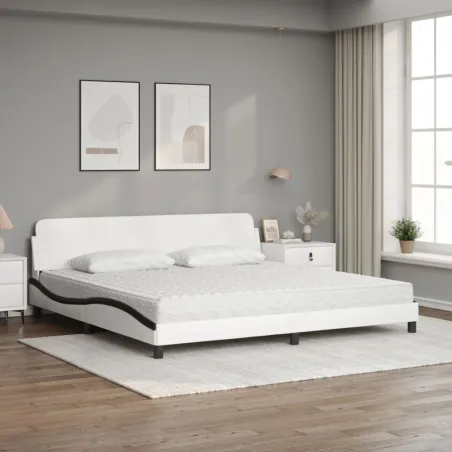 Lit avec matelas Dover blanc et noir 200x200 cm similicuir