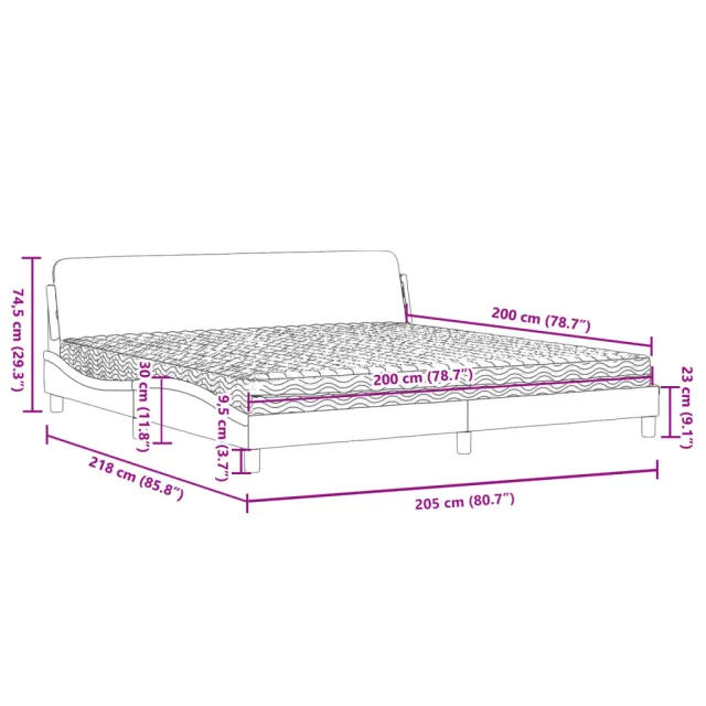 Lit avec matelas Dover blanc et noir 200x200 cm similicuir