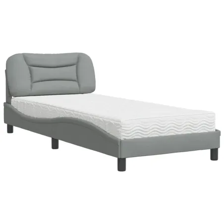 Lit avec matelas Hvar gris clair 80x200 cm tissu