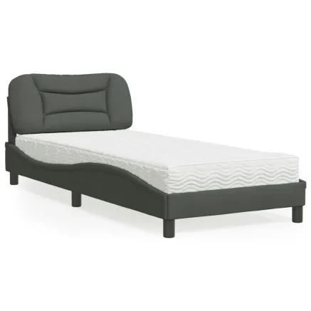 Lit avec matelas Hvar gris foncé 80x200 cm tissu