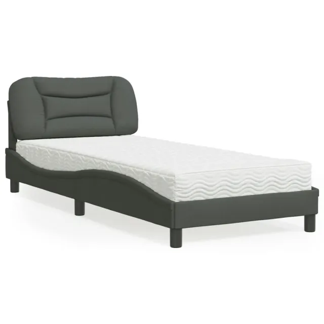 Lit avec matelas Hvar gris foncé 80x200 cm tissu