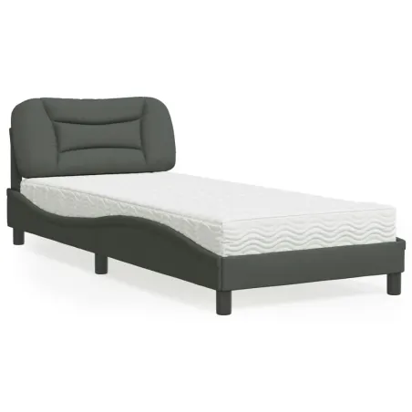 Lit avec matelas Hvar gris foncé 80x200 cm tissu